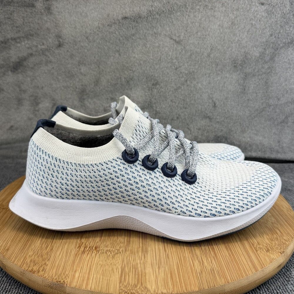 Allbirds Tree Dasher Shoes Womens Size 8 White Blue Knit Running Sneakers